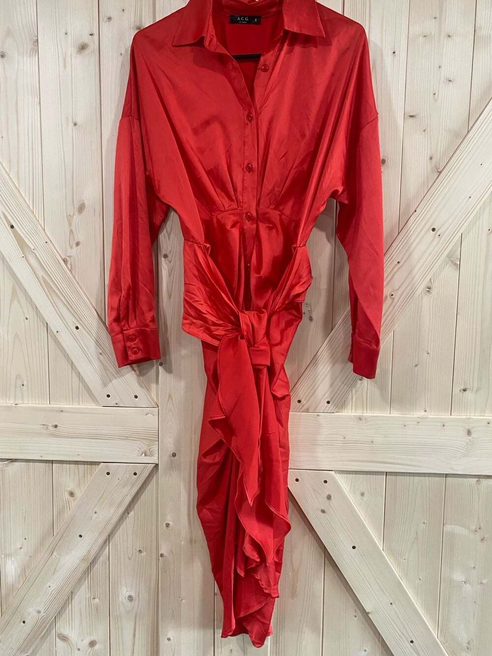 A.C.G. Los Angeles Red Long Sleeve Wrap Shirt Dress Style A-0008 Small